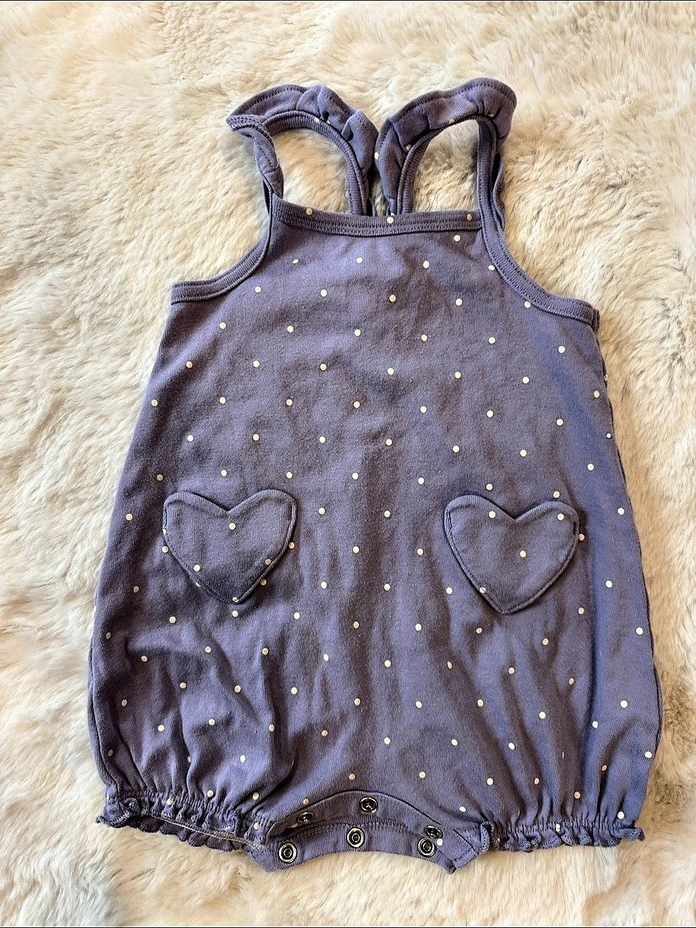 Carter's Polka Dots Sleeveless Romper with Heart Pockets Purple Romper
